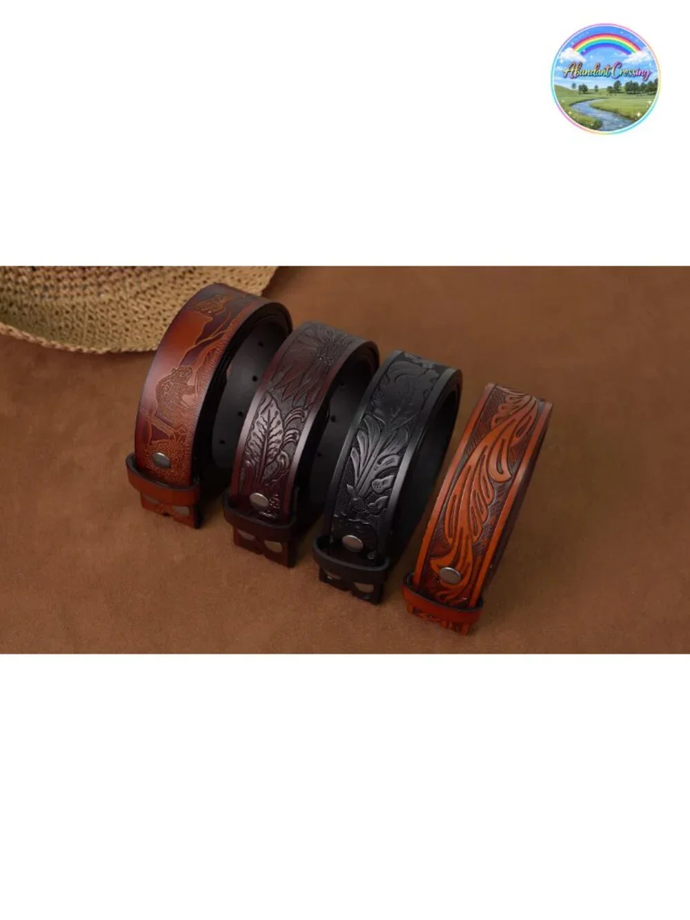 Western Leather Belt Strap 2 Pcs Snap On Cowboy Cowgirl
